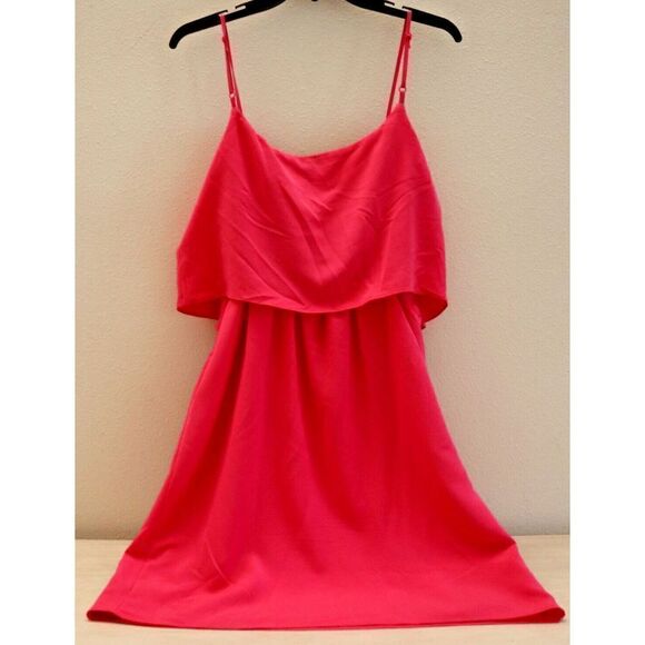 Apt. 9 D3396 Women Sz L Magenta Pink Spaghetti Strap Ruffle Top Mini Dress $225 - Picture 2 of 9